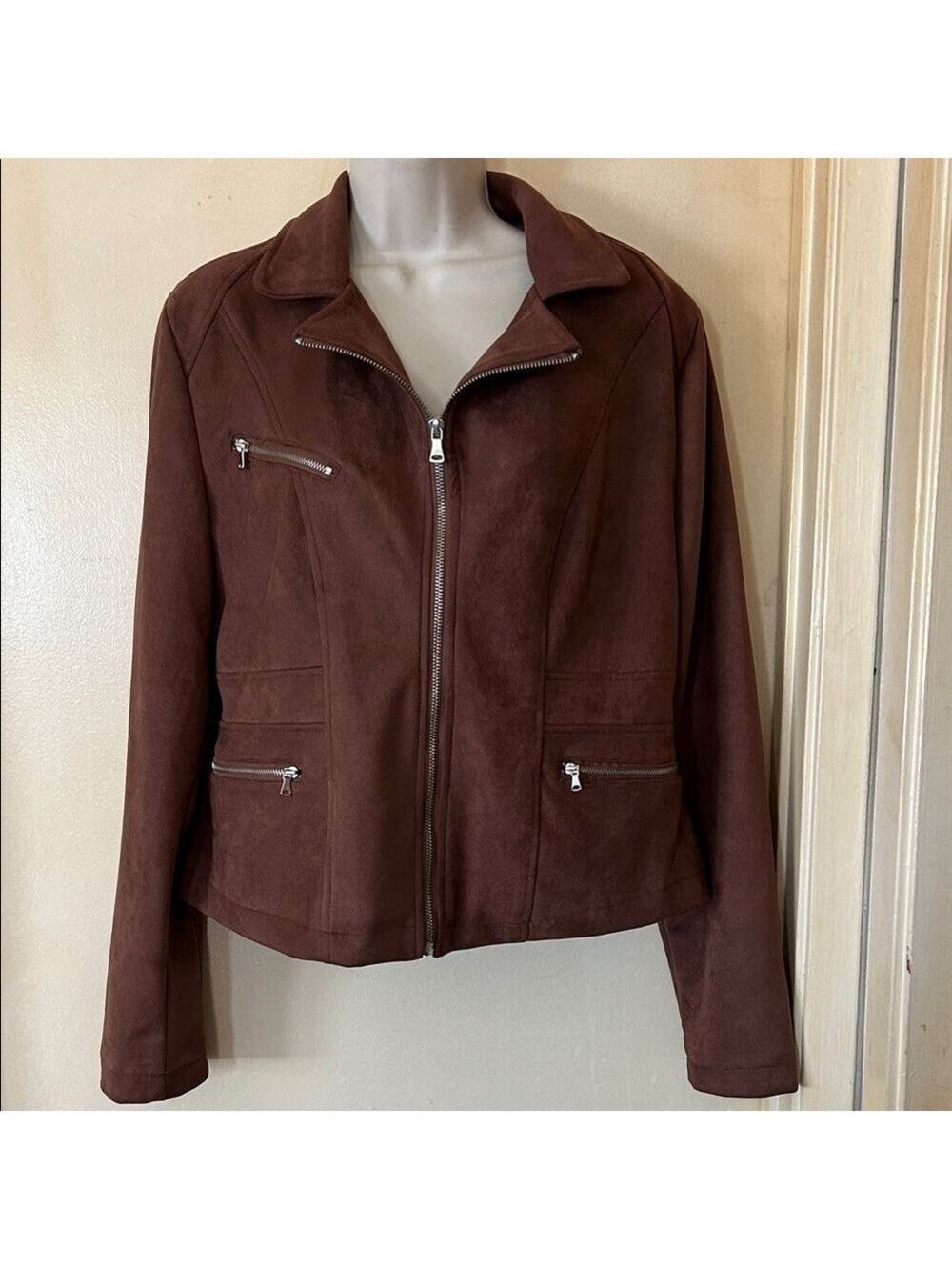 Ookie & Lala Vegan Faux Suede Brown Women's Bomber Jacket size M